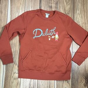 Duluth Trading Co Rust Orange Crewneck Sweatshirt with Gnome Graphic